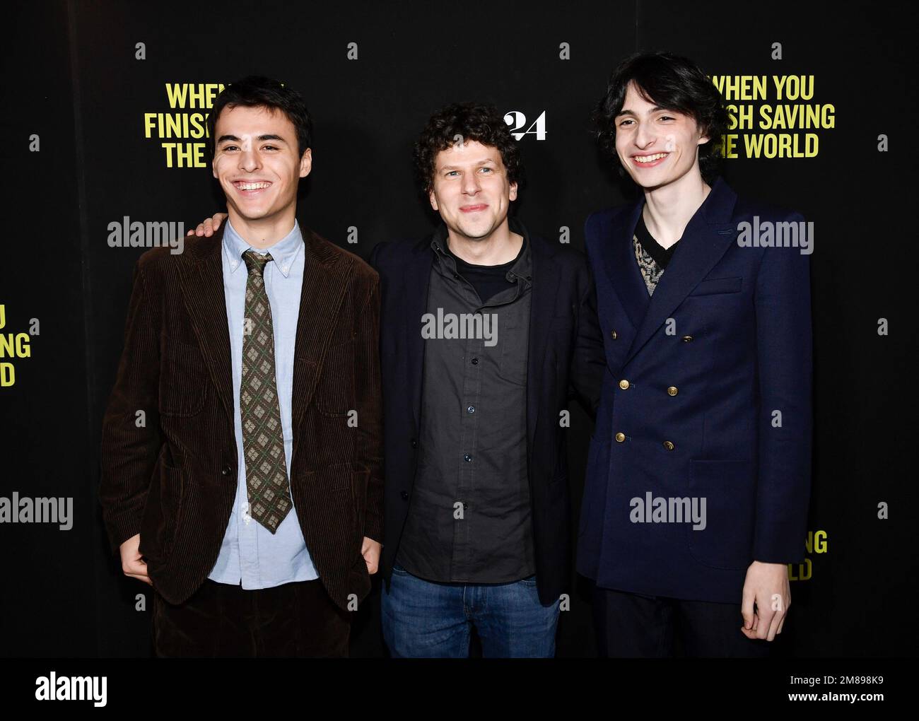 Billy Bryk, left, Jesse Eisenberg and Finn Wolfhard attend a special