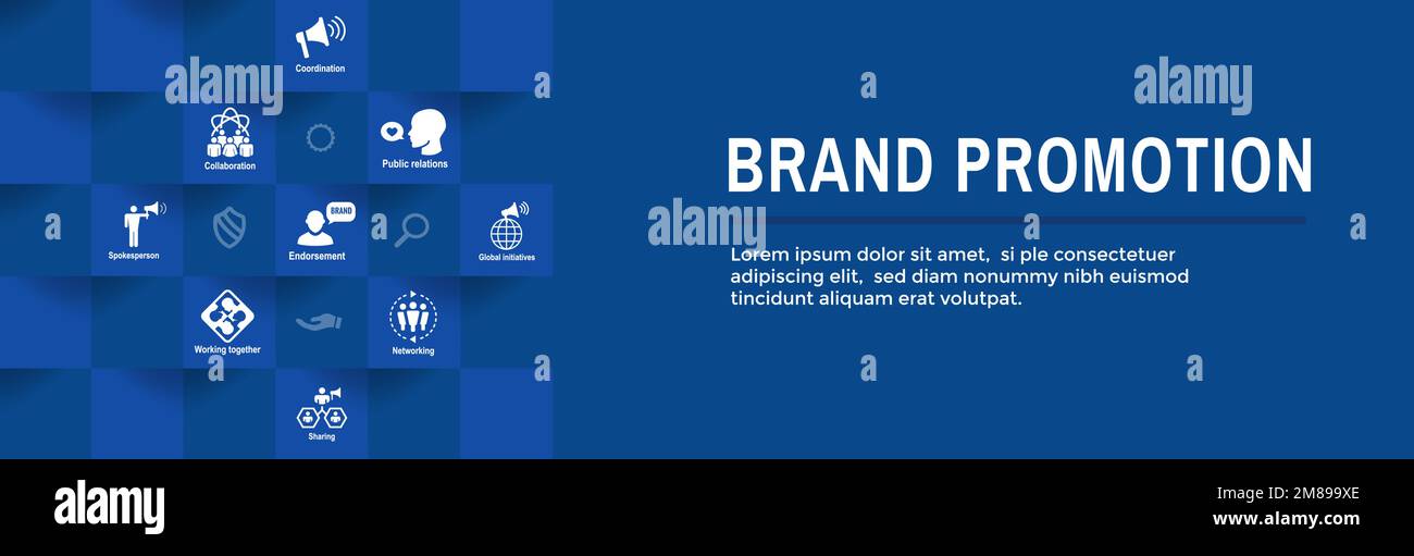 Brand Promotion Icon Set w Web Header Banner Stock Vector