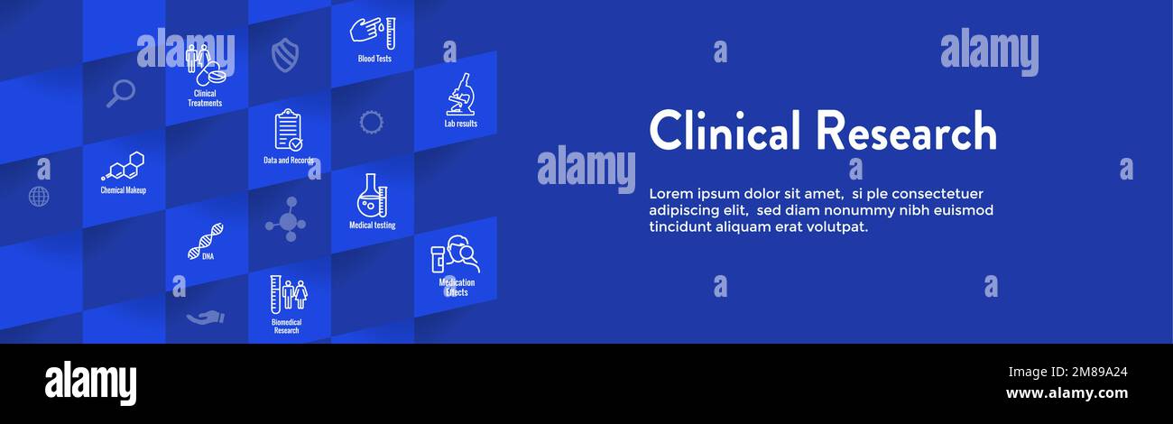 Clinical Research Icon Set With Web Header Banner Stock Vector Image ...