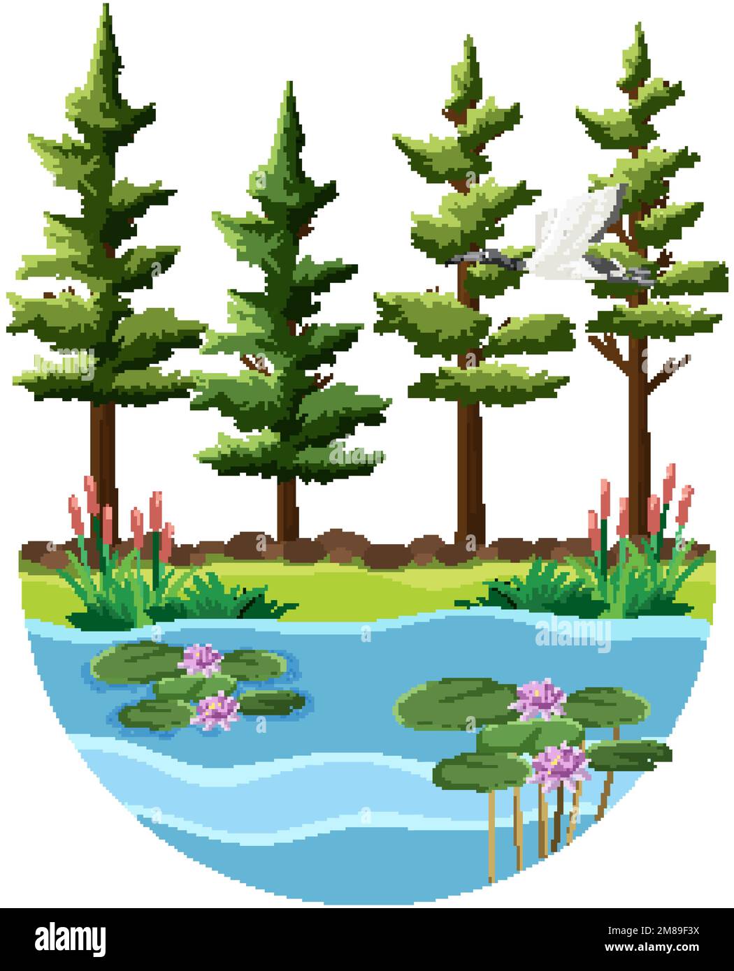 Trees by the river scene illustration Stock Vector Image & Art - Alamy