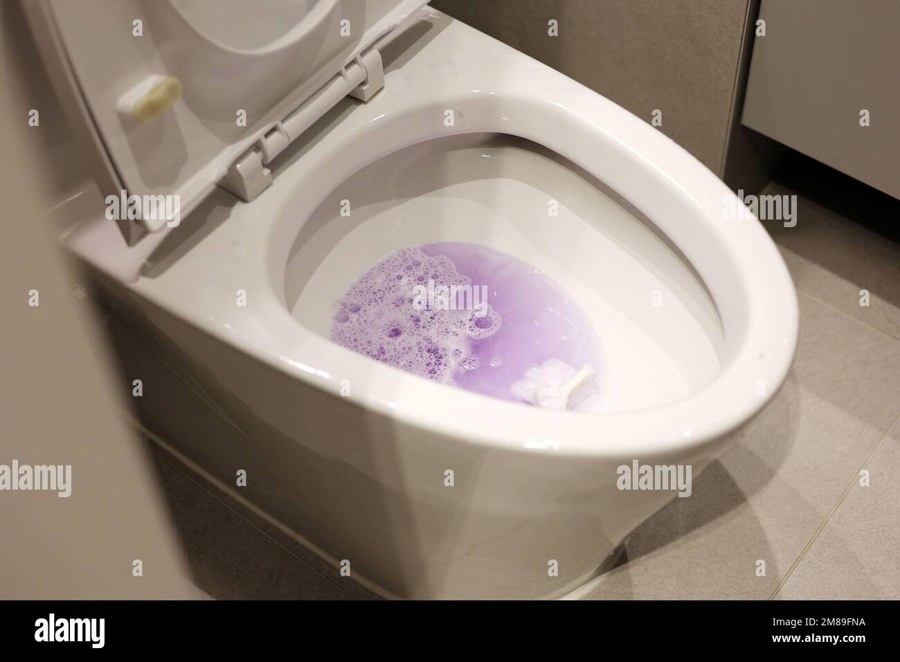 Clean out the toilet with toilet brush, cleaning the bedpan Stock Photo