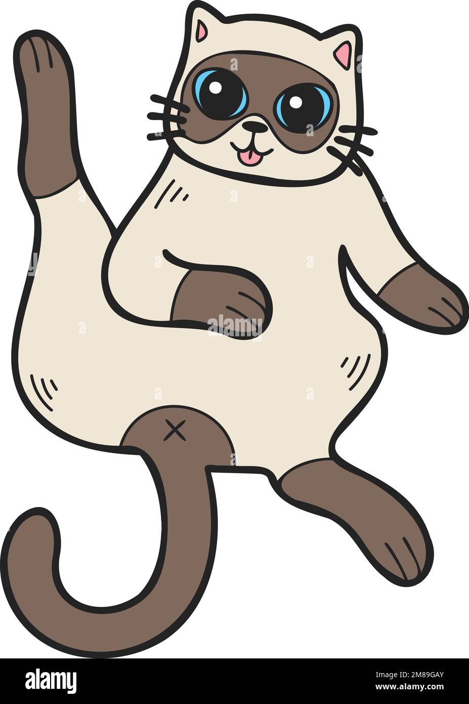 Hand Drawn Sleeping cat showing belly illustration in doodle style ...