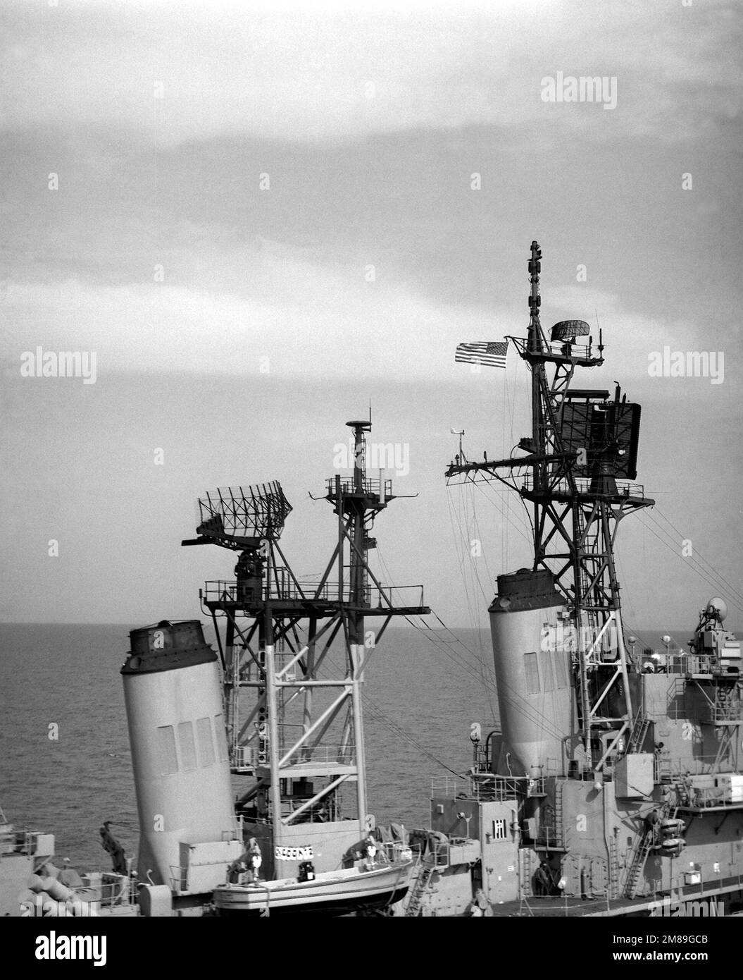 A closeup view from off the starboard quarter of some of the antennas