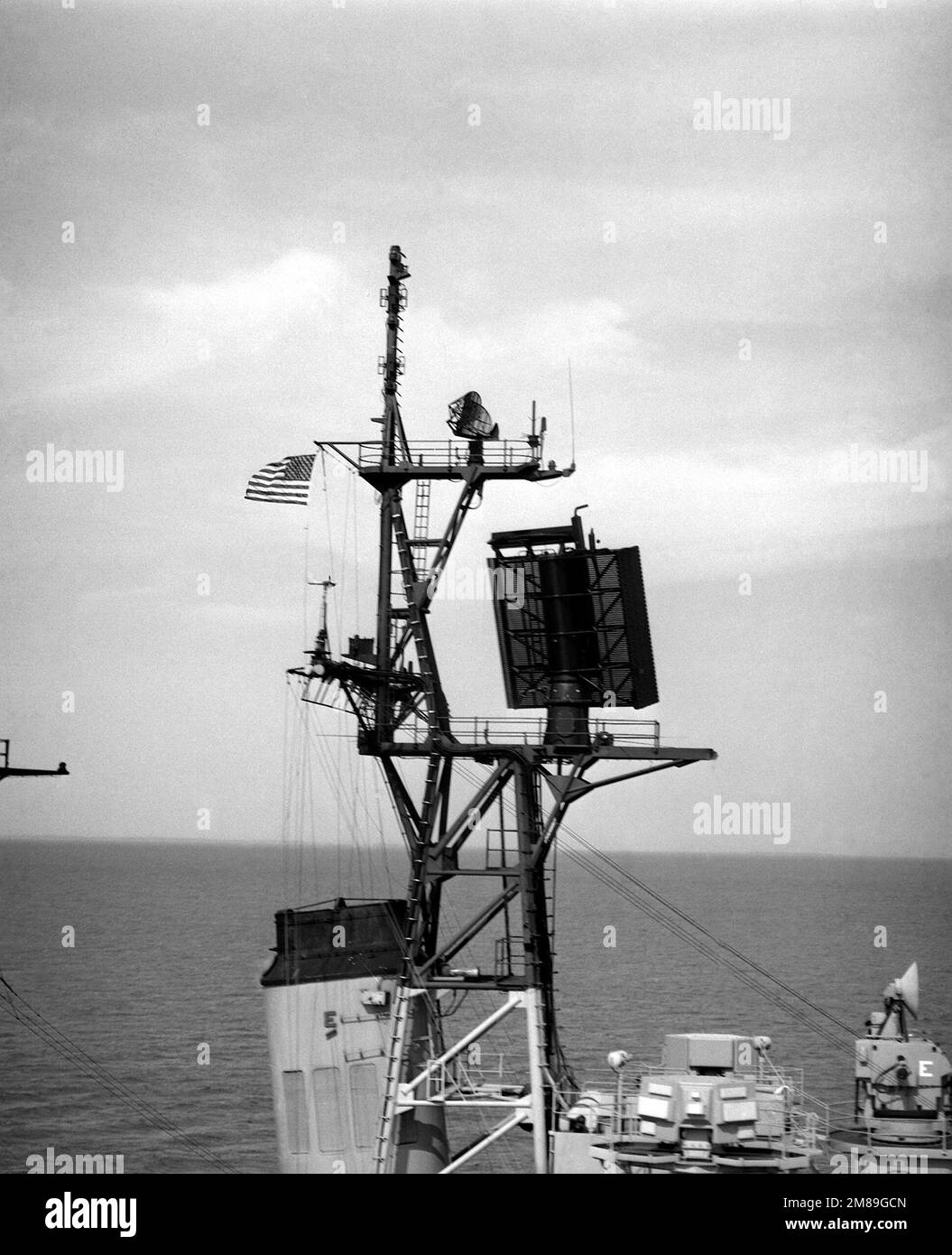 A closeup view from off the starboard beam of some of the antennas
