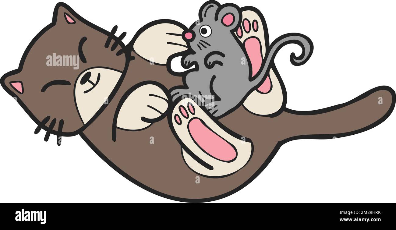 Hand Drawn Cat And Mouse Illustration In Doodle Style Isolated On hand-drawn-cat-and-mouse-illustration-in-doodle-style-isolated-on