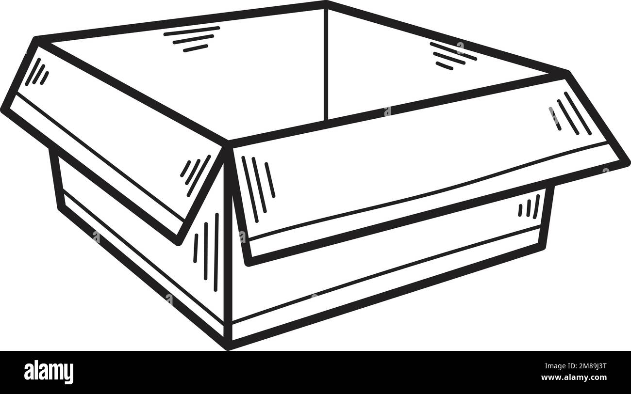 Hand Drawn open box illustration in doodle style isolated on background