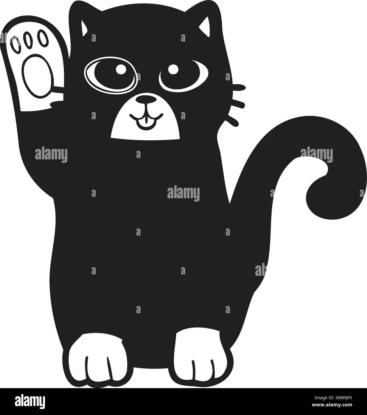 Hand Drawn Maneki Neko or lucky cat illustration in doodle style