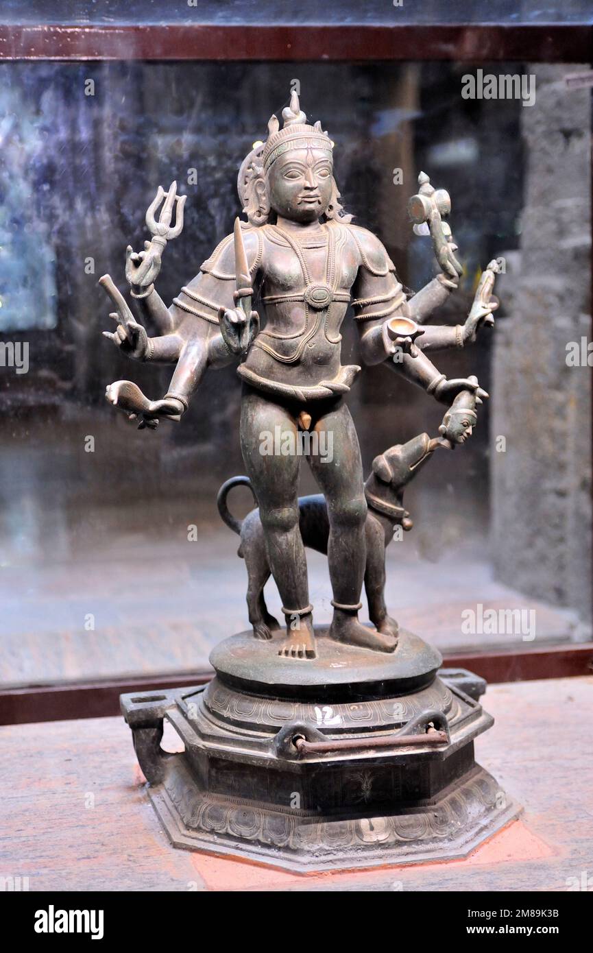Sculpture of a Bhirava Shiva in bronze Chola dynasty in Meenakshi Temple Madurai state Tamil