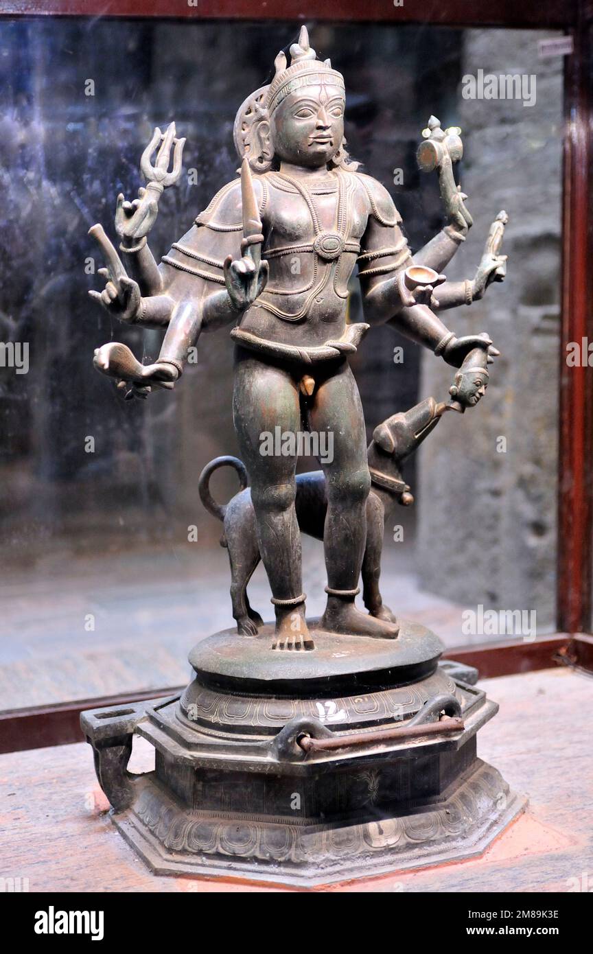 Sculpture of a Bhirava Shiva in bronze Chola dynasty in Meenakshi Temple Madurai state Tamil
