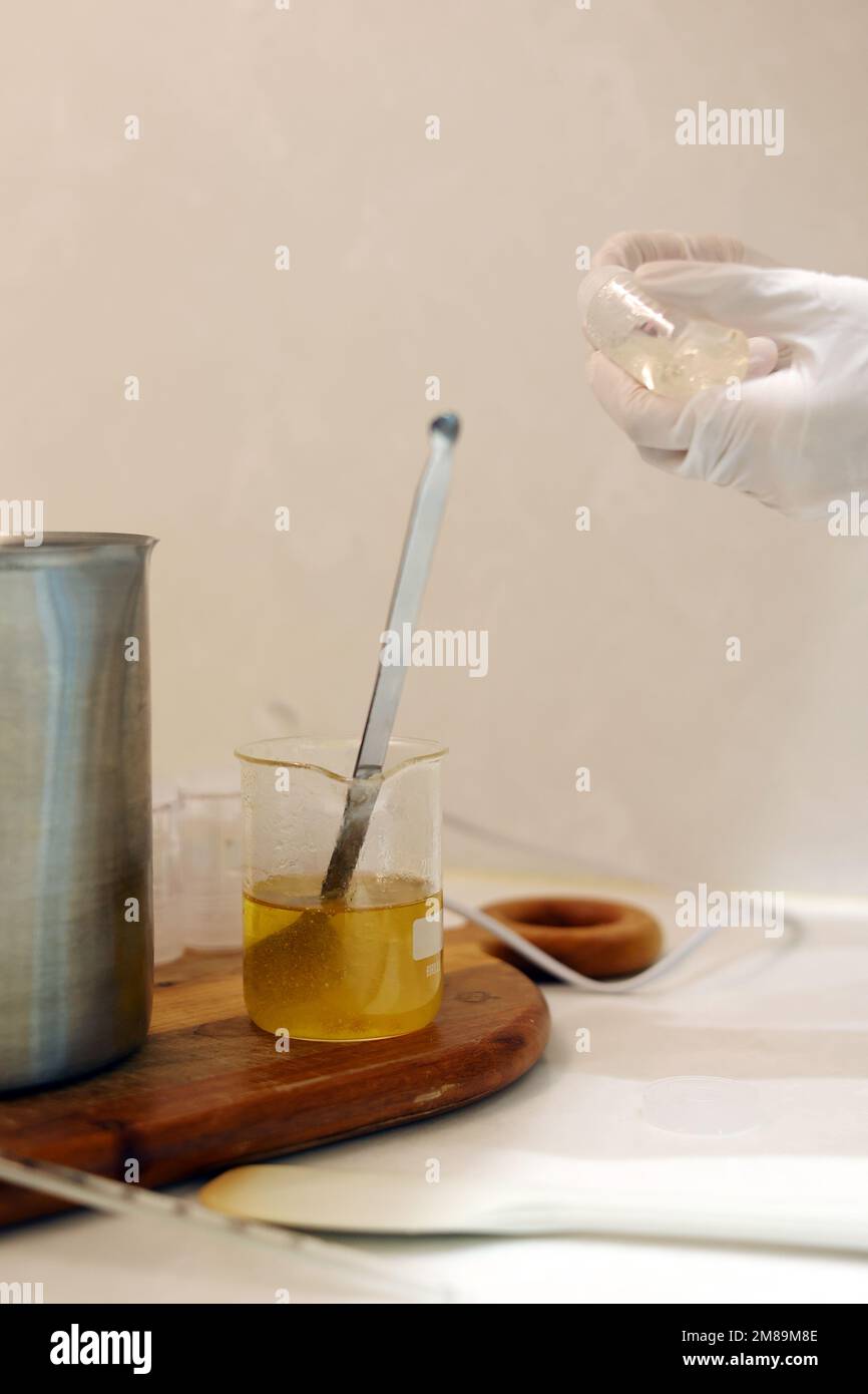 The beaker with spoon in the laboratory Stock Photo Alamy