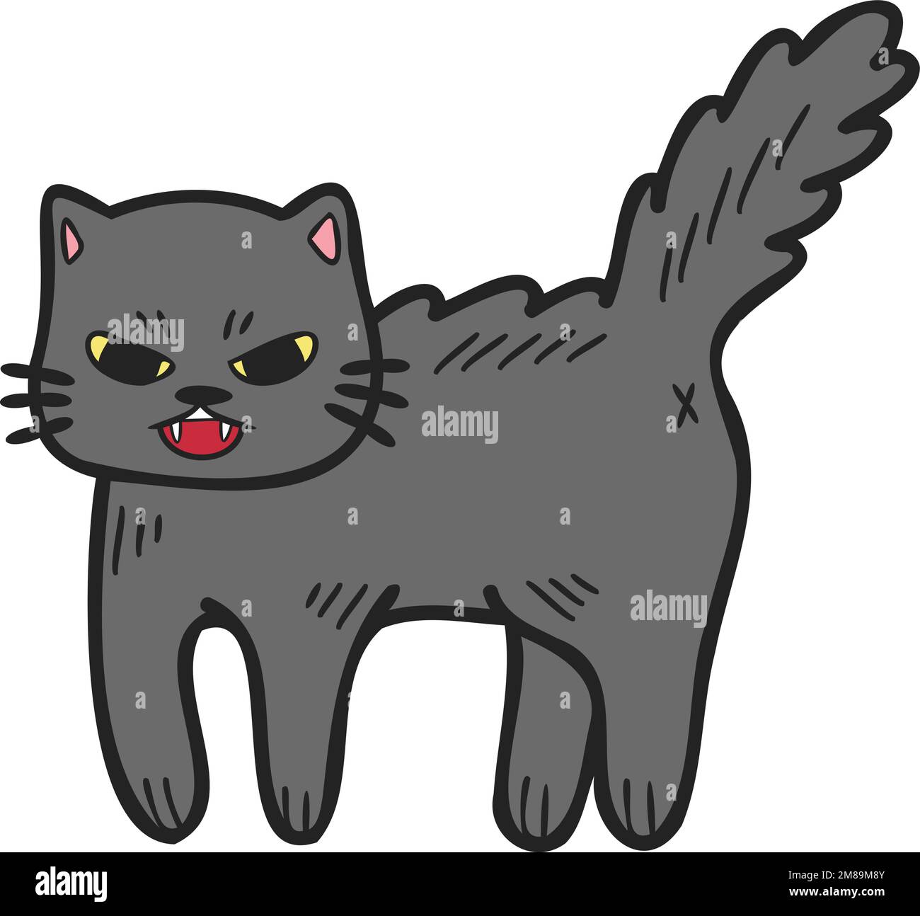 Little Angry and Cute Cat Hand Drawing Stock Vector - Illustration