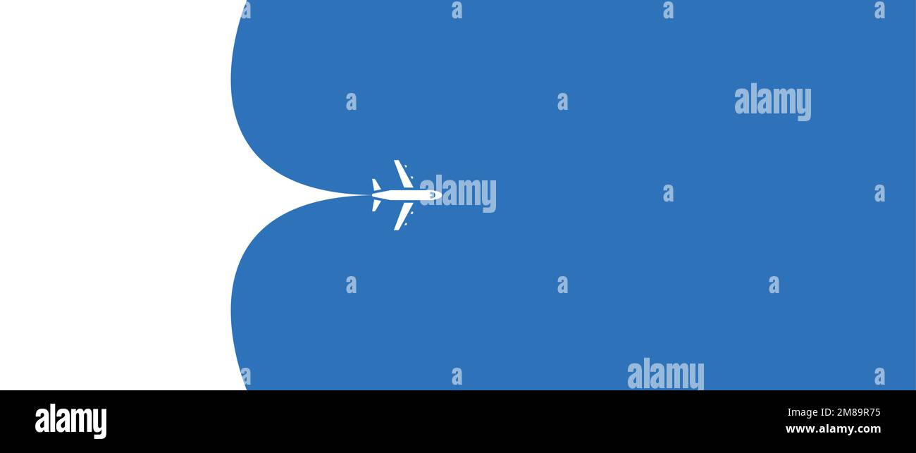 A vector icon of an airplane taking off on a white and blue background ...