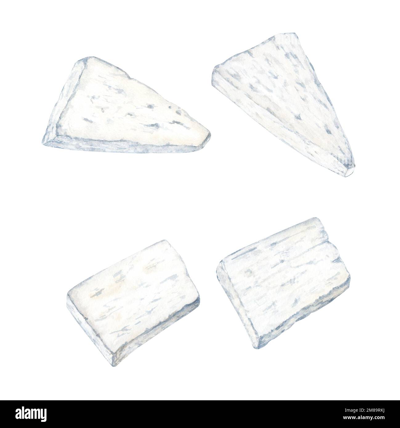 Set of feta cheese slices. Watercolor illustration isolated on white