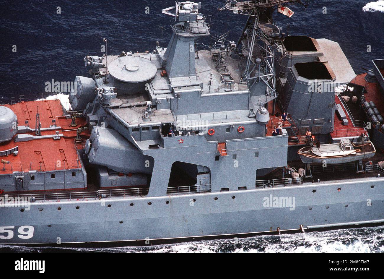 A view of SS-N 14 missile tubes and radar equipment aboard