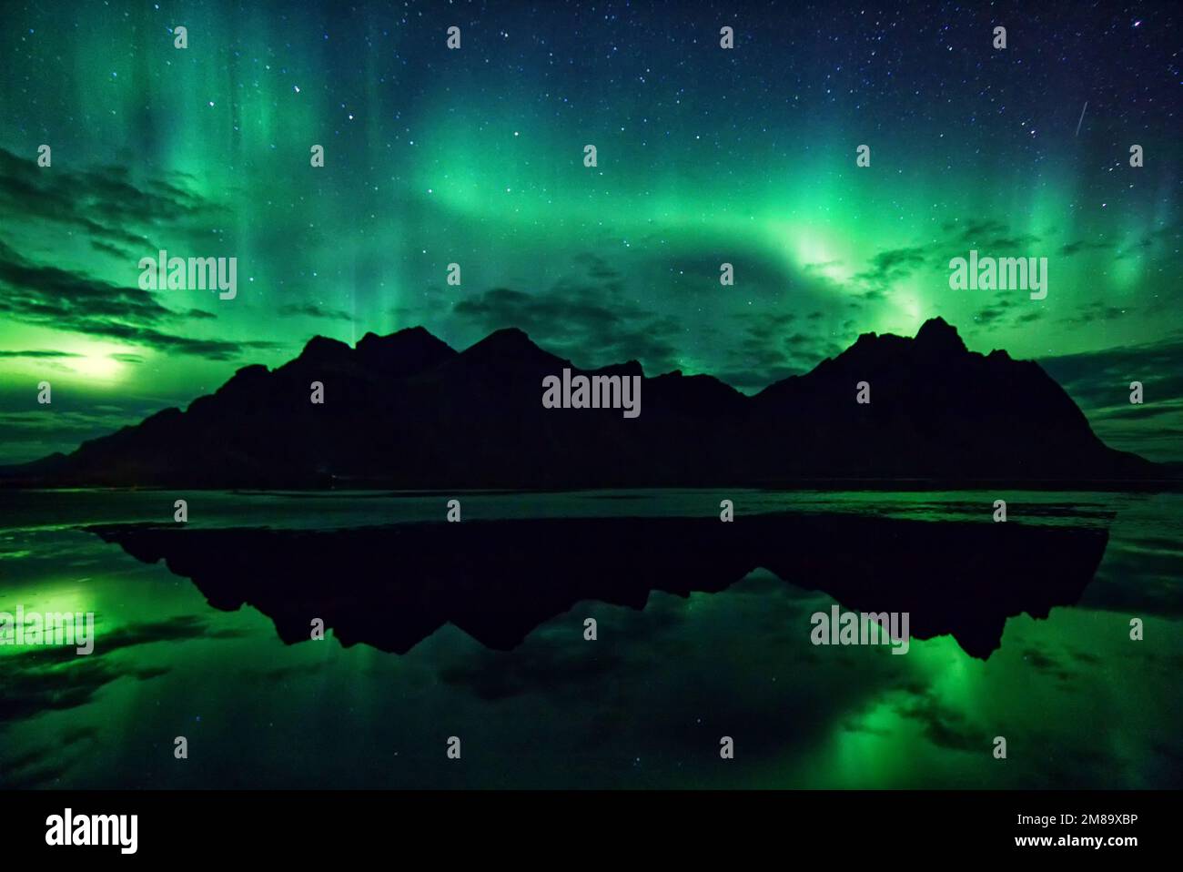 Aurora Borealis Northern Lights At Vestrahorn Iceland Stock Photo aurora-borealis-northern-lights-at-vestrahorn-iceland-stock-photo