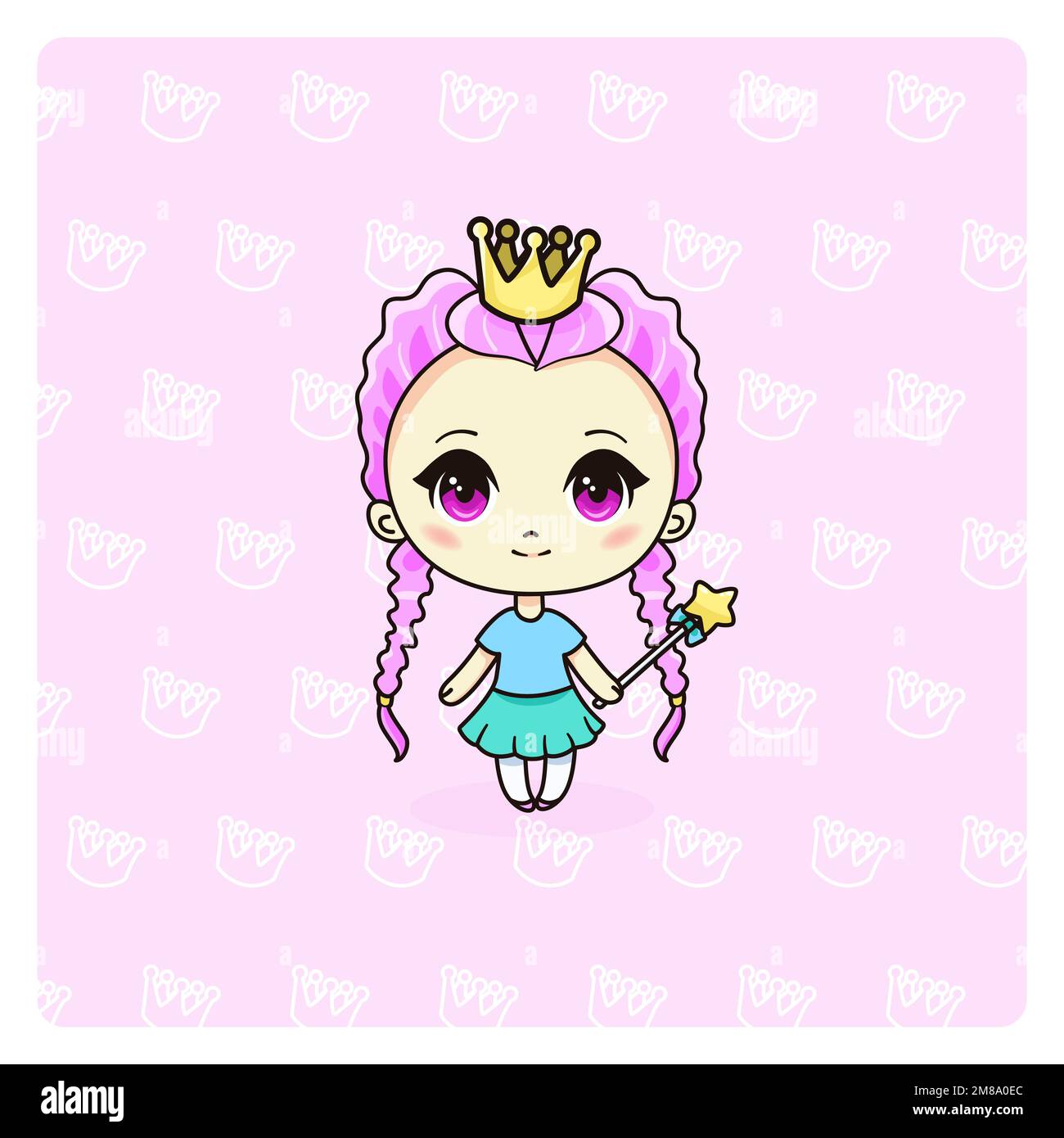 Cute and kawaii princess girl. Manga chibi with crown. Stock Vector