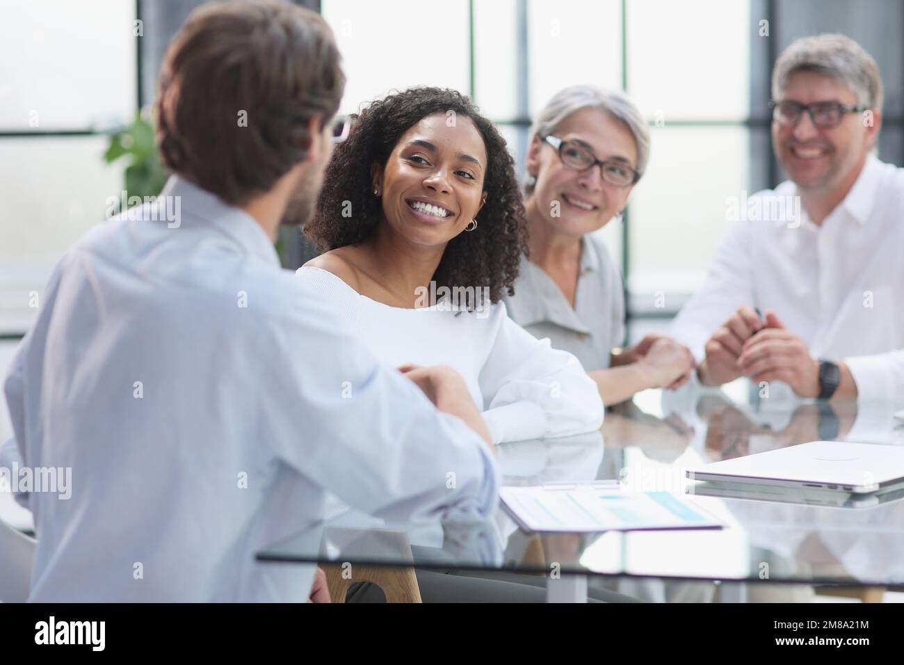 discussion of successful business people in the office Stock Photo