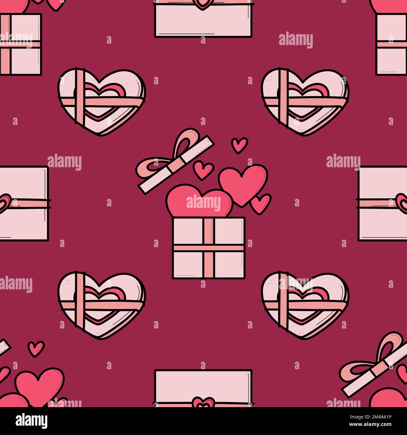 Valentines day vector seamless pattern. Doodle hand drawn illustration ...