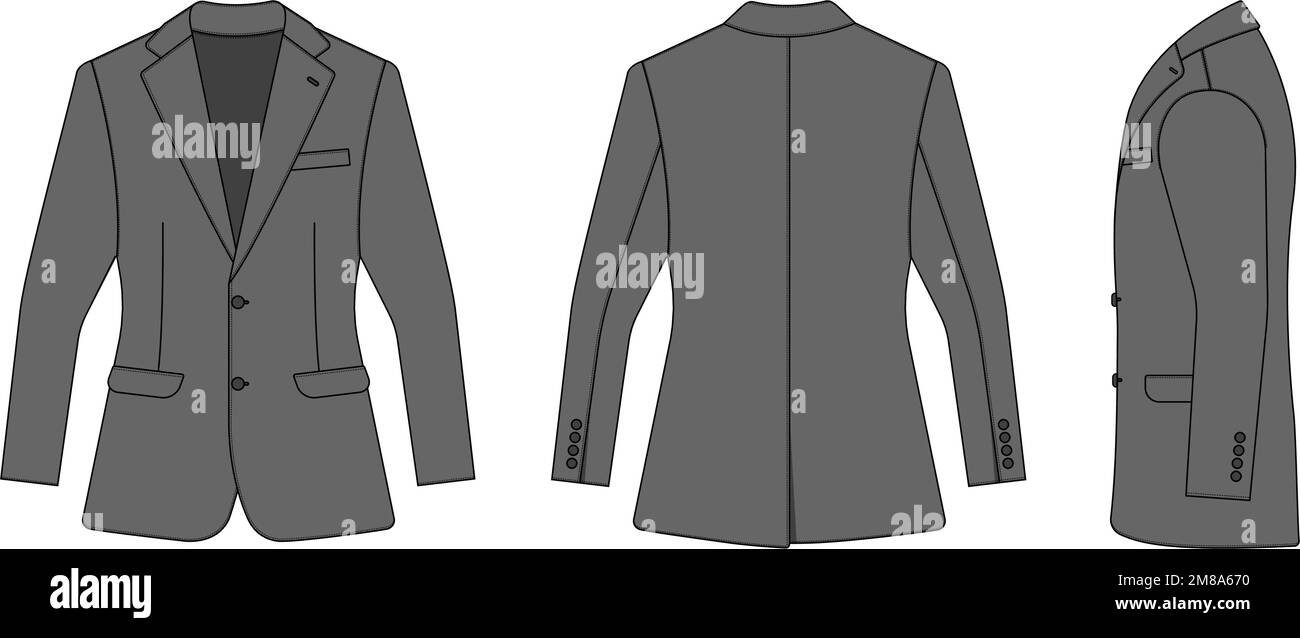 Suit jacket vector template illustration ( with side view) gray Stock Suit jacket vector template illustration ( with side view) gray Stock