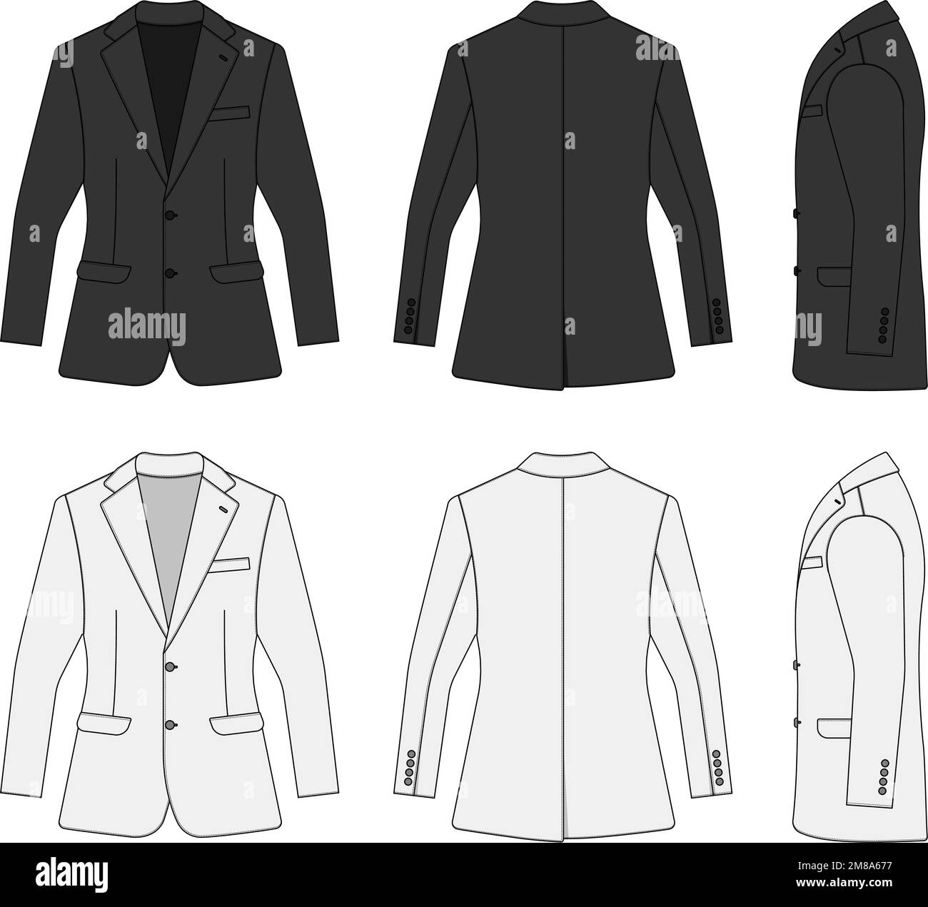 Suit jacket vector template illustration set ( with side view Stock ...