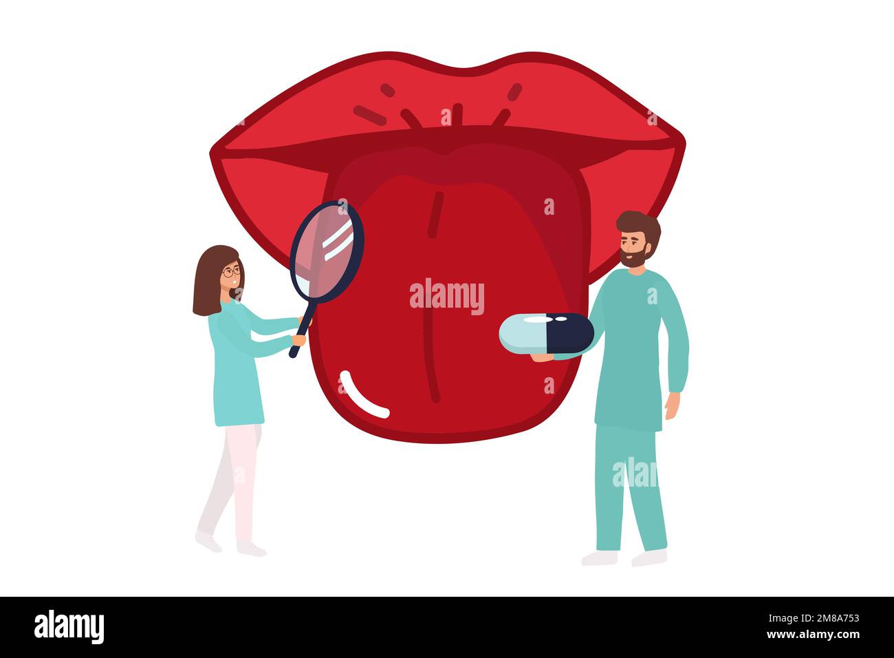 Open mouth with protruding tongue, checkup health tongue doctor. Tongue