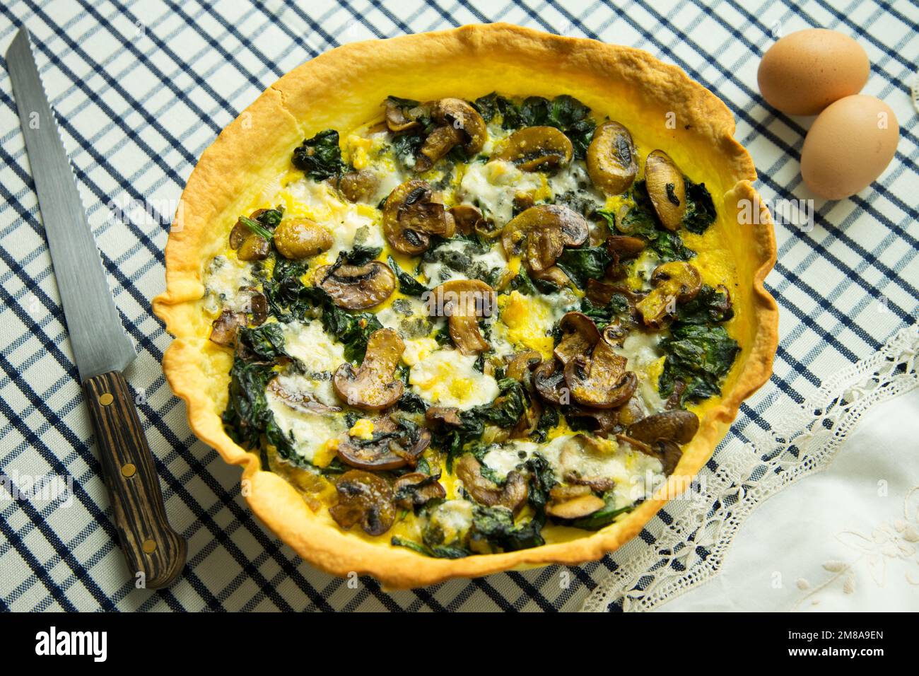 Spinach mushrooms French quiche. In gastronomy, a quiche is a type of
