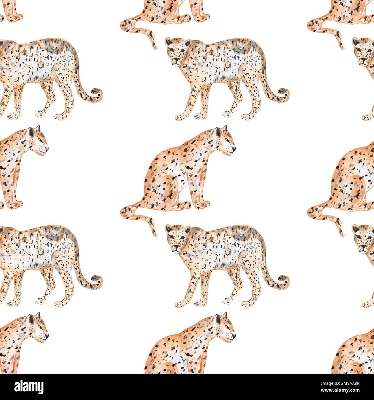 Watercolor Jungle Leopard Digital Paper, Safari Animal Pattern, African Wild Cat, Tropical Jaguar, Cheetah, Printing Design for fabric, scrapbook pape Stock Photo