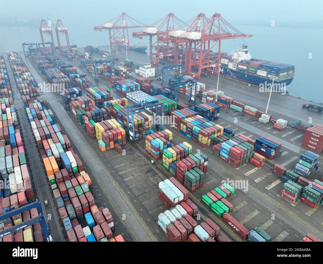 LIANYUNGANG, CHINA - JANUARY 13, 2023 - Aerial photo shows cargo ...