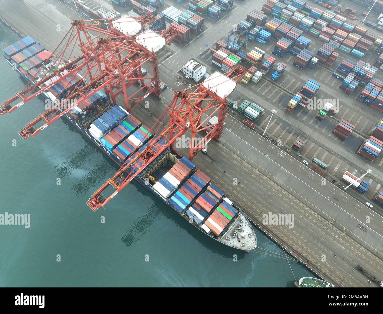 LIANYUNGANG, CHINA - JANUARY 13, 2023 - Aerial photo shows cargo ...
