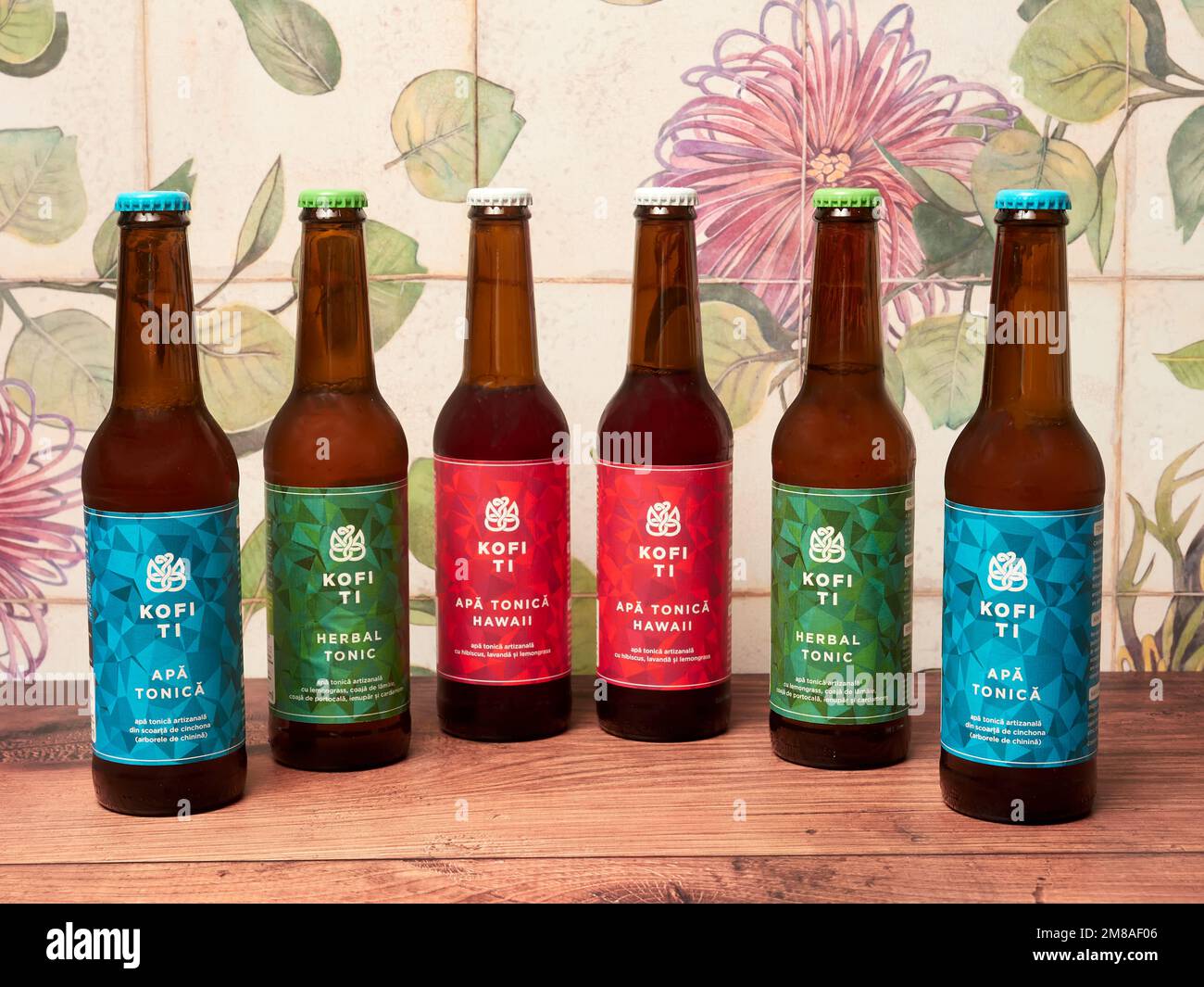 Bucharest, Romania - January 7, 2023: Artisanal tonic water produced in Romania with Cinchona bark, a source of natural quinine Stock Photo