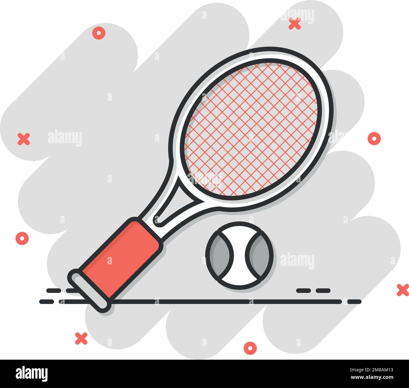 Tennis racket icon in comic style. Gaming racquet cartoon vector  illustration on isolated background. Sport activity splash effect sign  business conce Stock Vector Image & Art - Alamy
