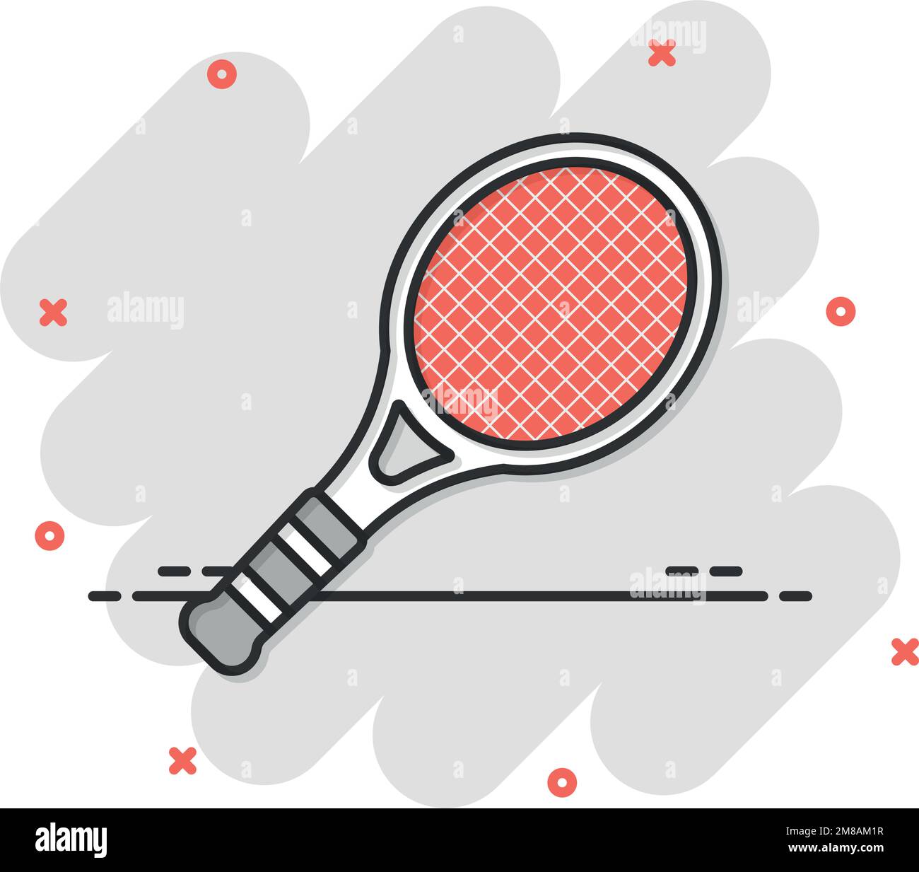 Tennis racket icon in comic style. Gaming racquet cartoon vector