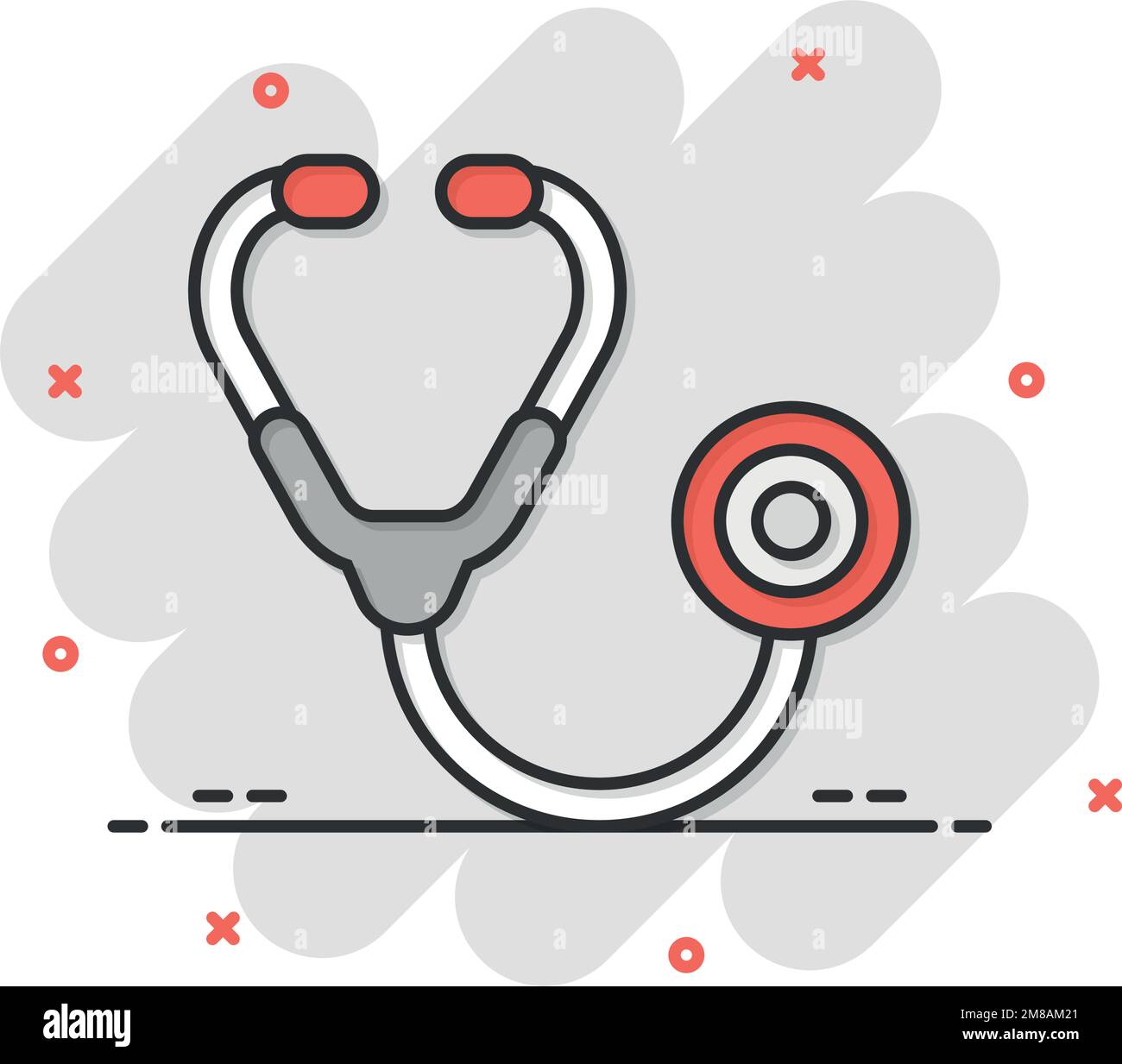 Stethoscope icon in comic style. Heart diagnostic cartoon vector