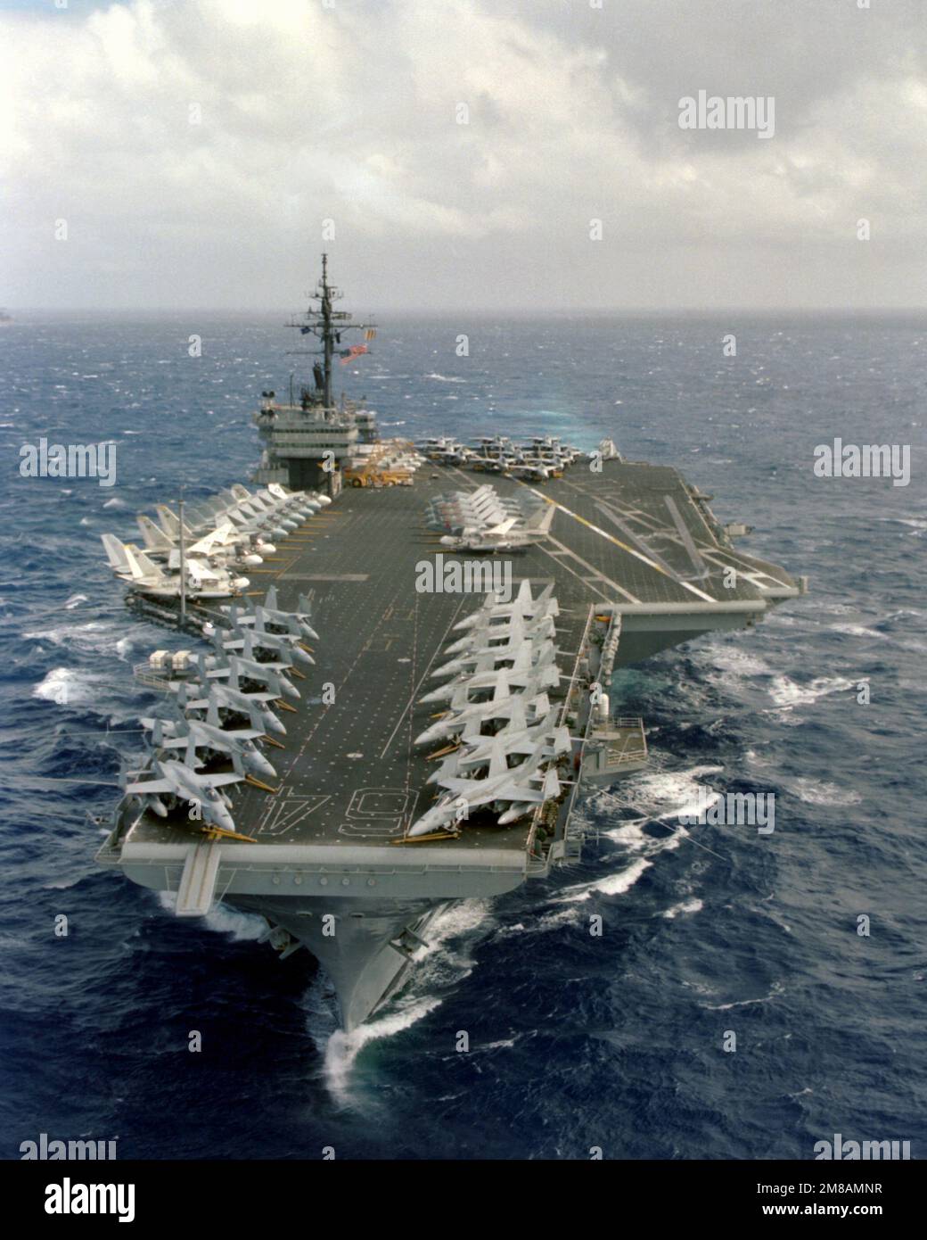 A bow view of the aircraft carrier USS CONSTELLATION (CV64) underway
