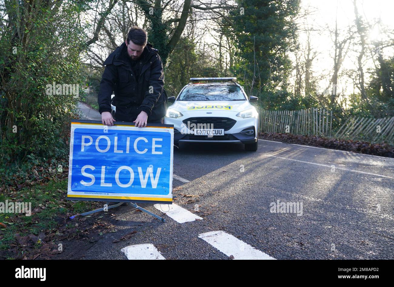 A police cordon on War Coppice Road leading to Gravelly Hill in