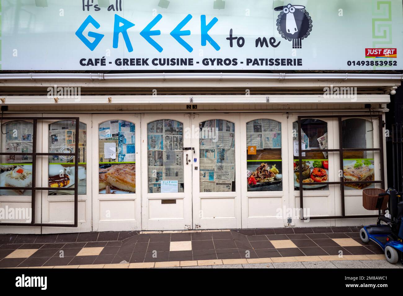 Closed down Greek restaurant great Yarmouth Norfolk UK Stock Photo