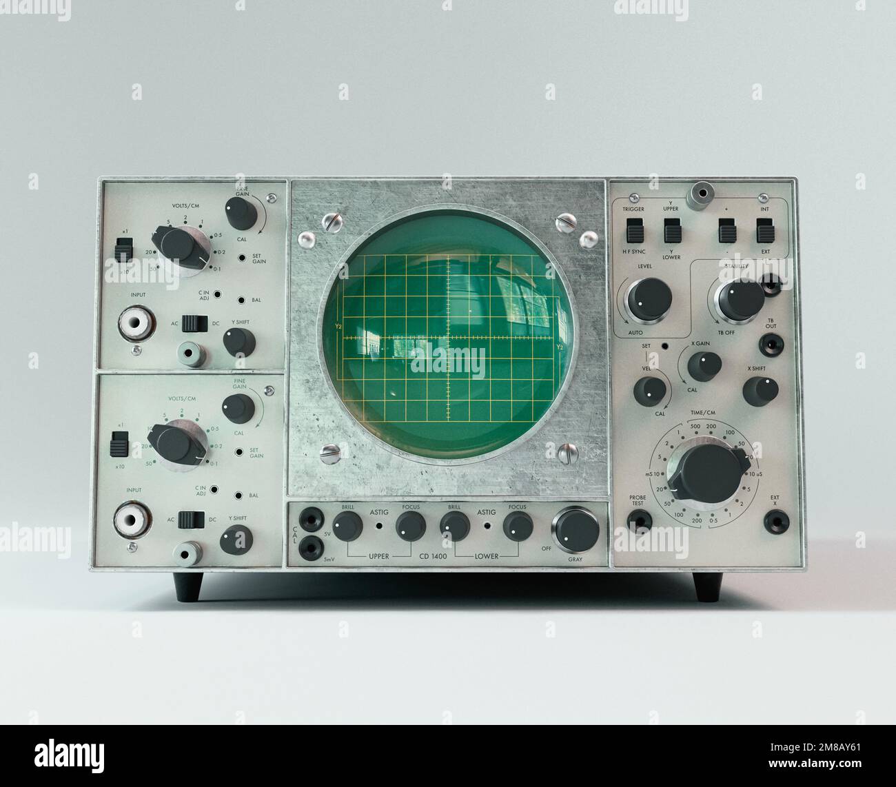 A vintage classic oscilloscope machine on an isolated background 3D