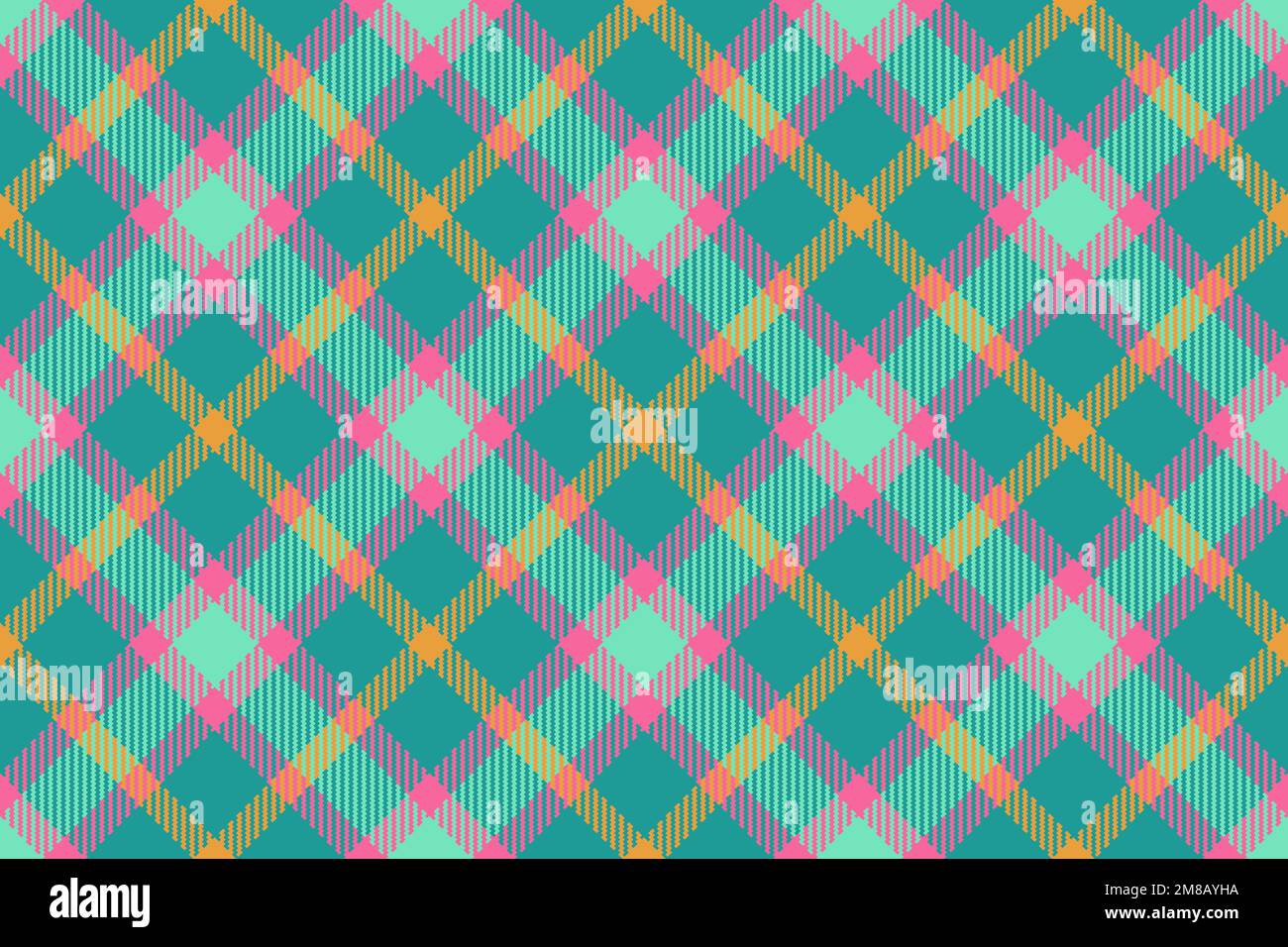 Fabric vector check. Textile texture plaid. Tartan pattern seamless background in orange and turquoise colors. Stock Vector