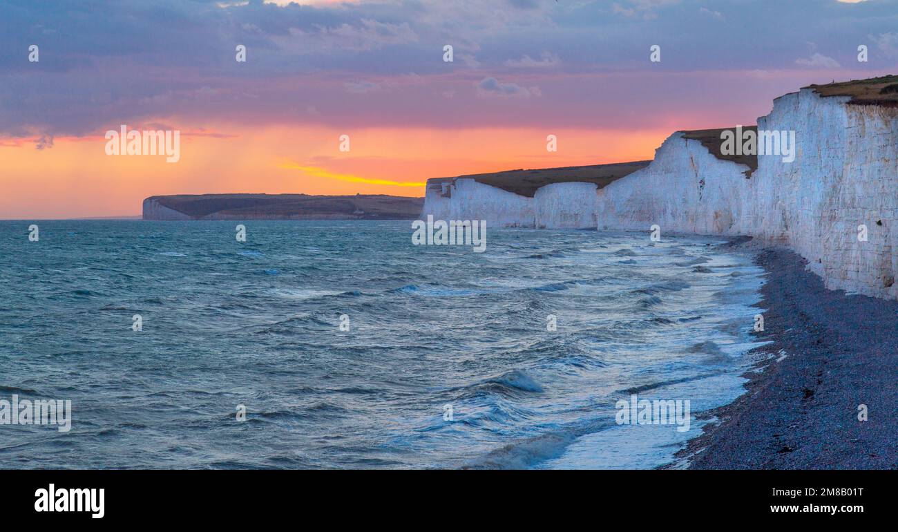 The Seven Sisters Cliffs, East Sussex, at sunset Stock Photo Alamy
