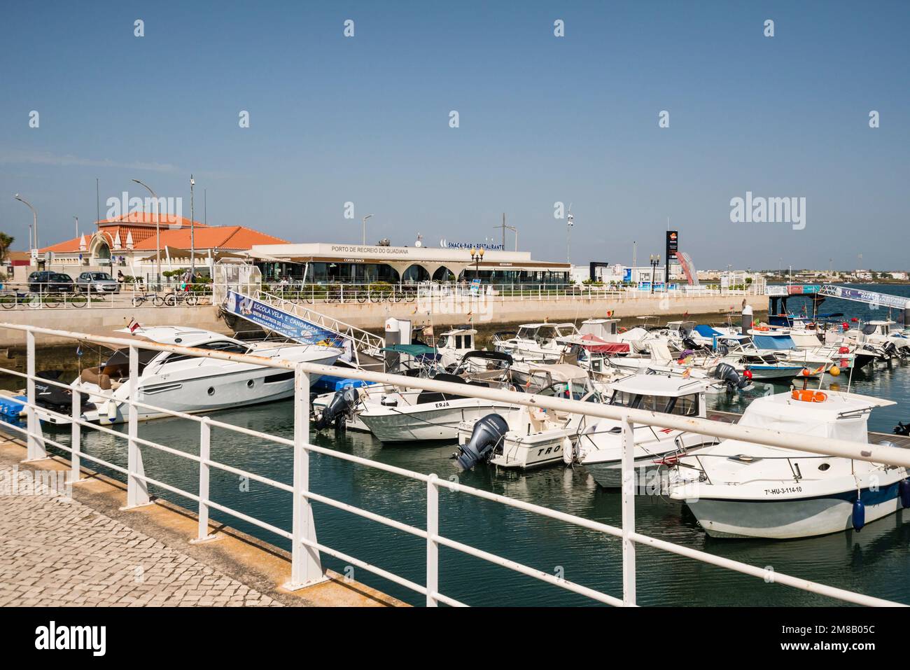 Boats moored at Porto de Recreio (marina), Vila Real de Santo Antonio, Algarve, Portugal Stock Photo
