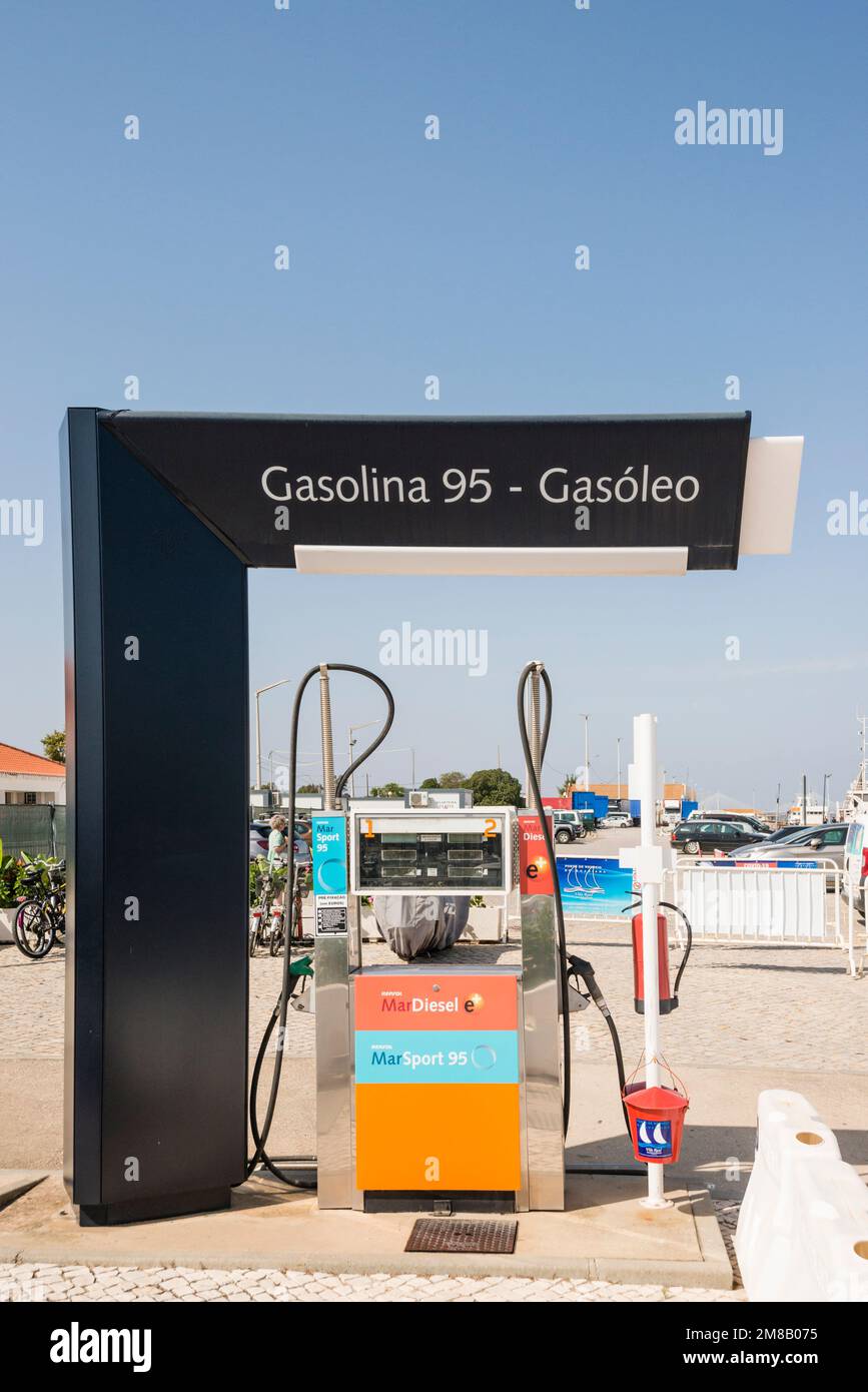 Gasoline and Diesel pump, Vila Real de Santo Antonio, Algarve, Portugal Stock Photo