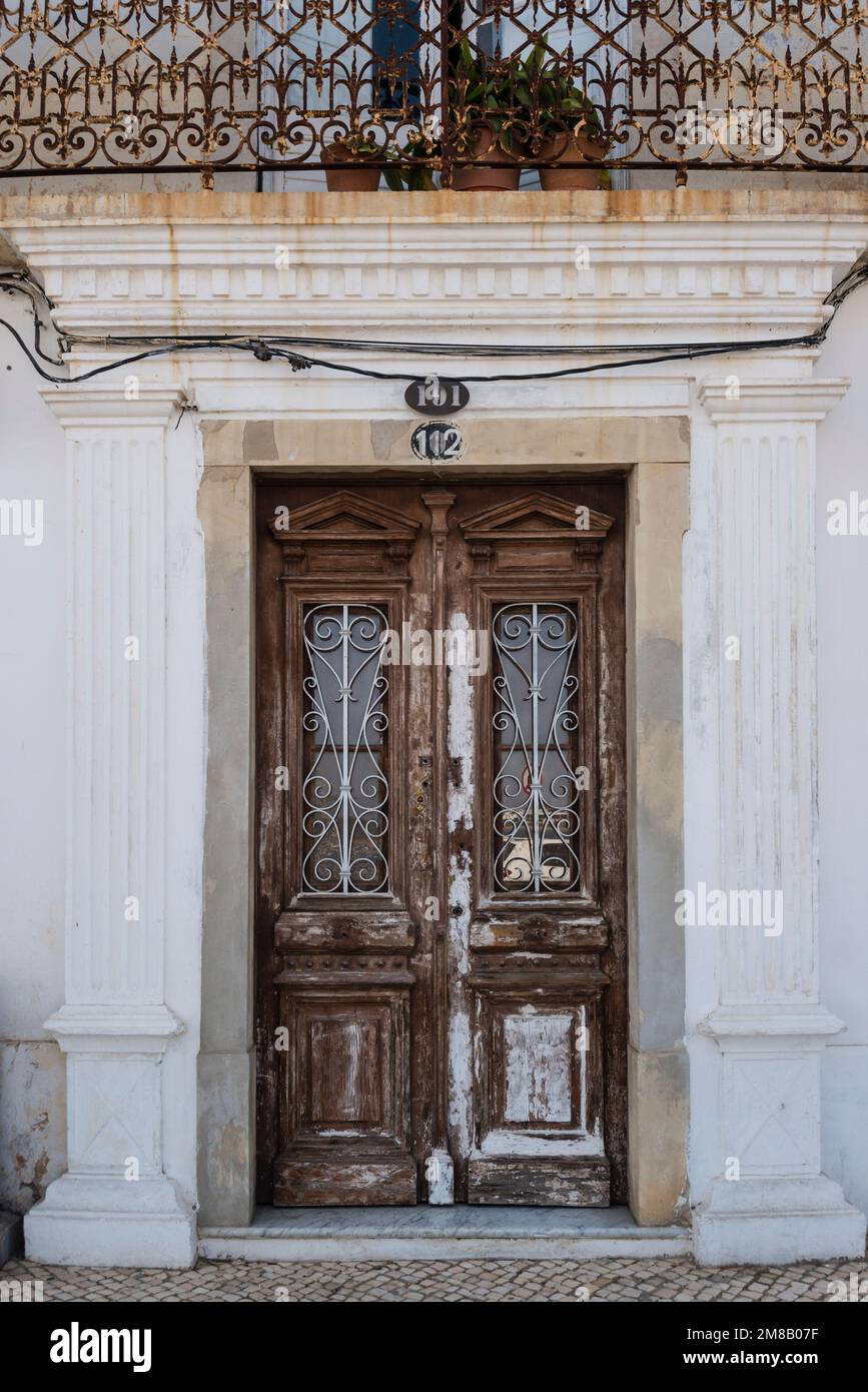 Typical Portuguese traditional design front door to property, Tavira, Algarve, Portugal Stock Photo