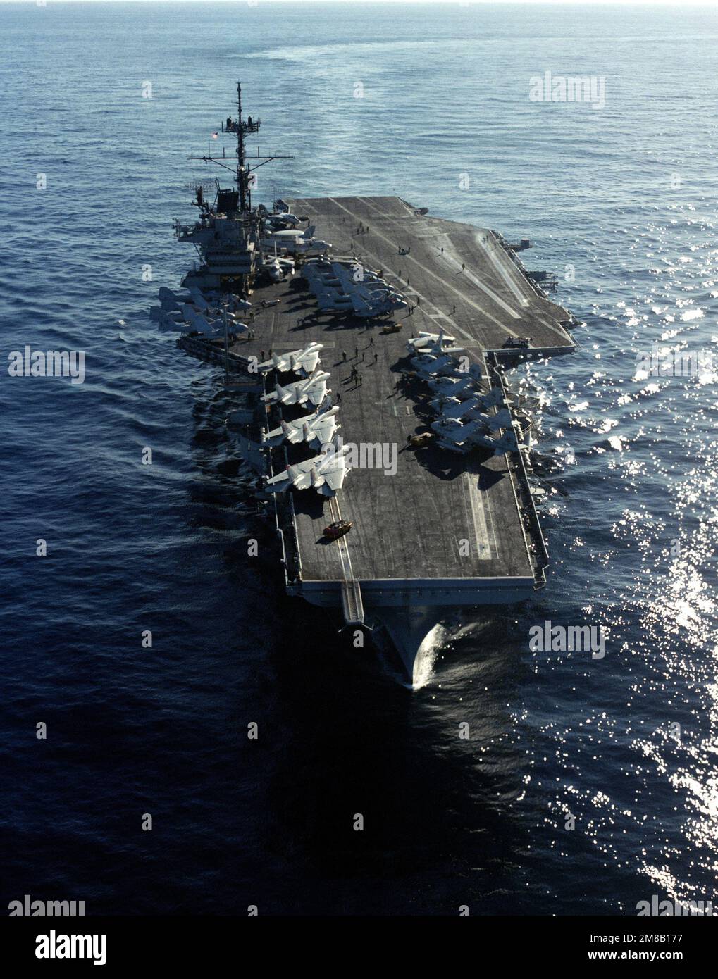 A bow view of the aircraft carrier USS RANGER (CV-61) underway. Country ...