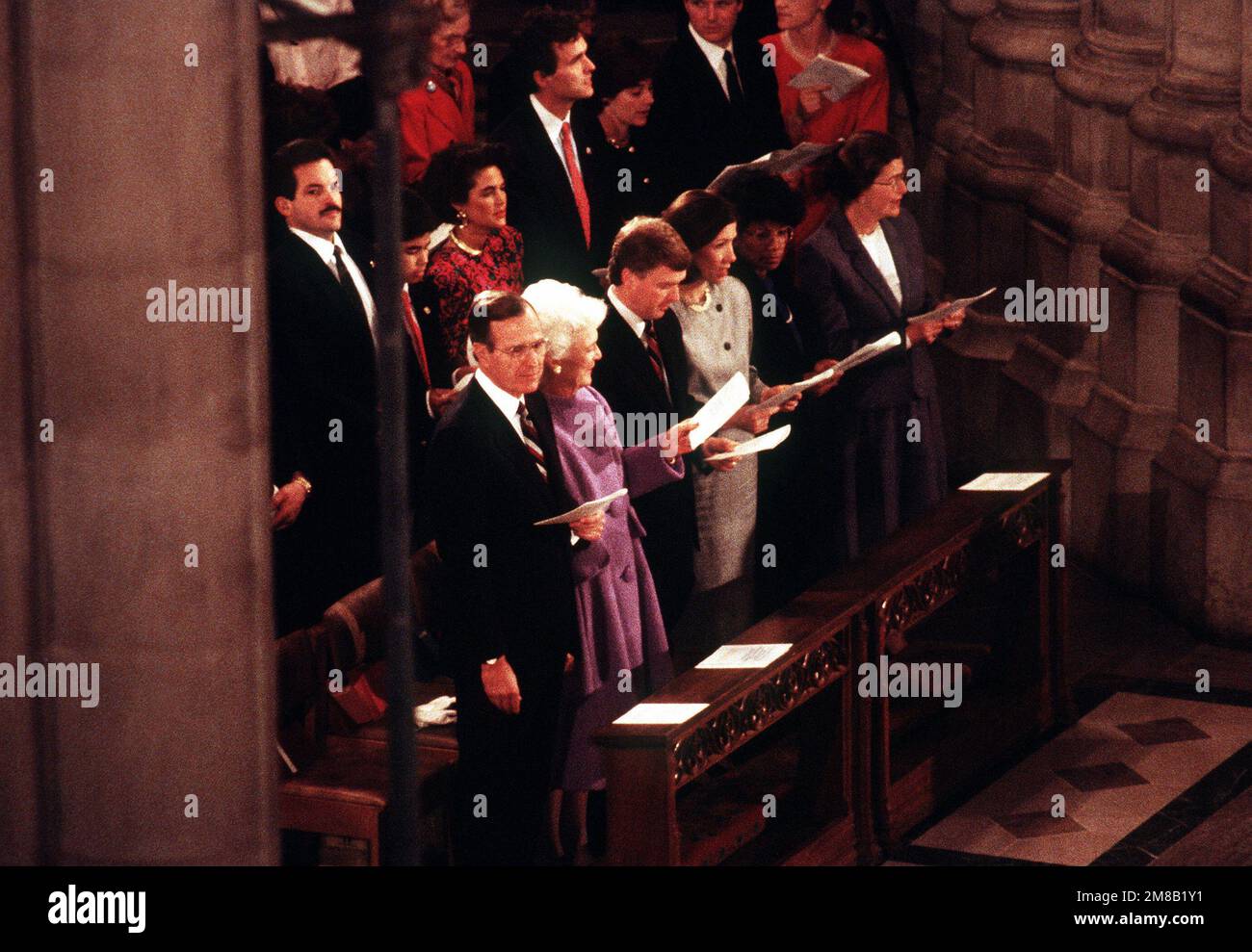 President-elect George H.W. Bush, Barbara Bush, President-elect J. Danforth Quayle and Marilyn Quayle attend the National Cathedral in honor of George H.W. Bush, 41st president of the United States. Base: Washington State: District Of Columbia (DC) Country: United States Of America (USA) Stock Photo