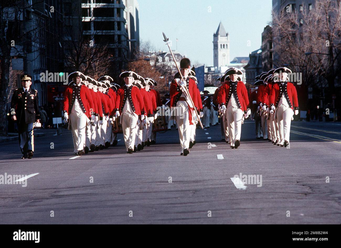 The Fife and Drum Corps of the U.S. Army Field Band participates in the Inauguration Day parade for George H.W. Bush, 41st President of the United States. Base: Washington State: District Of Columbia (DC) Country: United States Of America (USA) Stock Photo