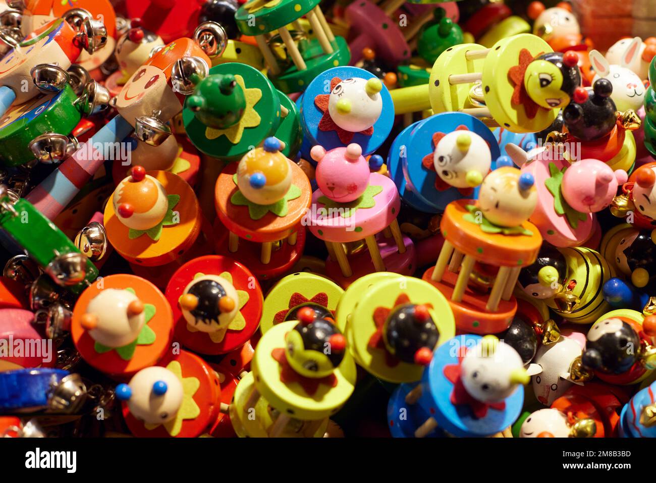 Colorful traditional polish wooden toys for kids on the market on the