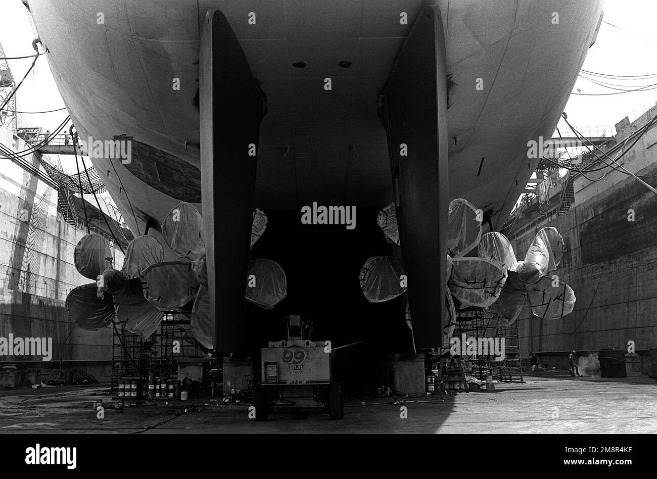 A close-up view of the stern of the battleship USS MISSOURI (BB-63