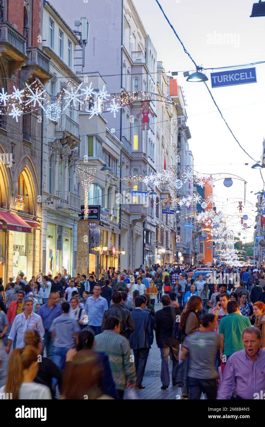 Turkey Istanbul, Taksim street view 7th of July 2011. Busy shopping street in Taxim area Stock Photo