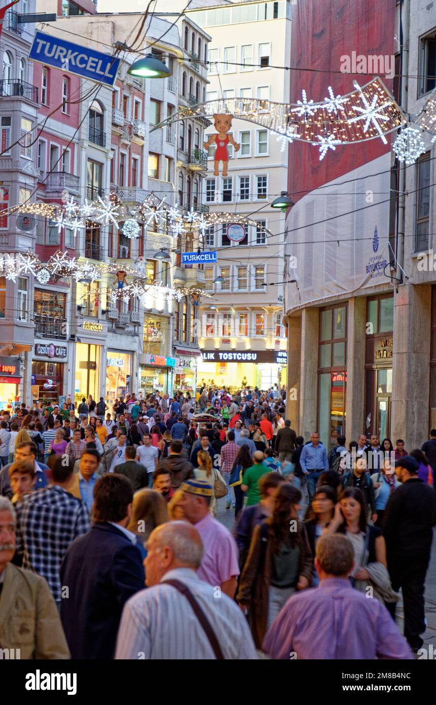 Turkey Istanbul, Taksim street view 7th of July 2011. Busy shopping street in Taxim area Stock Photo