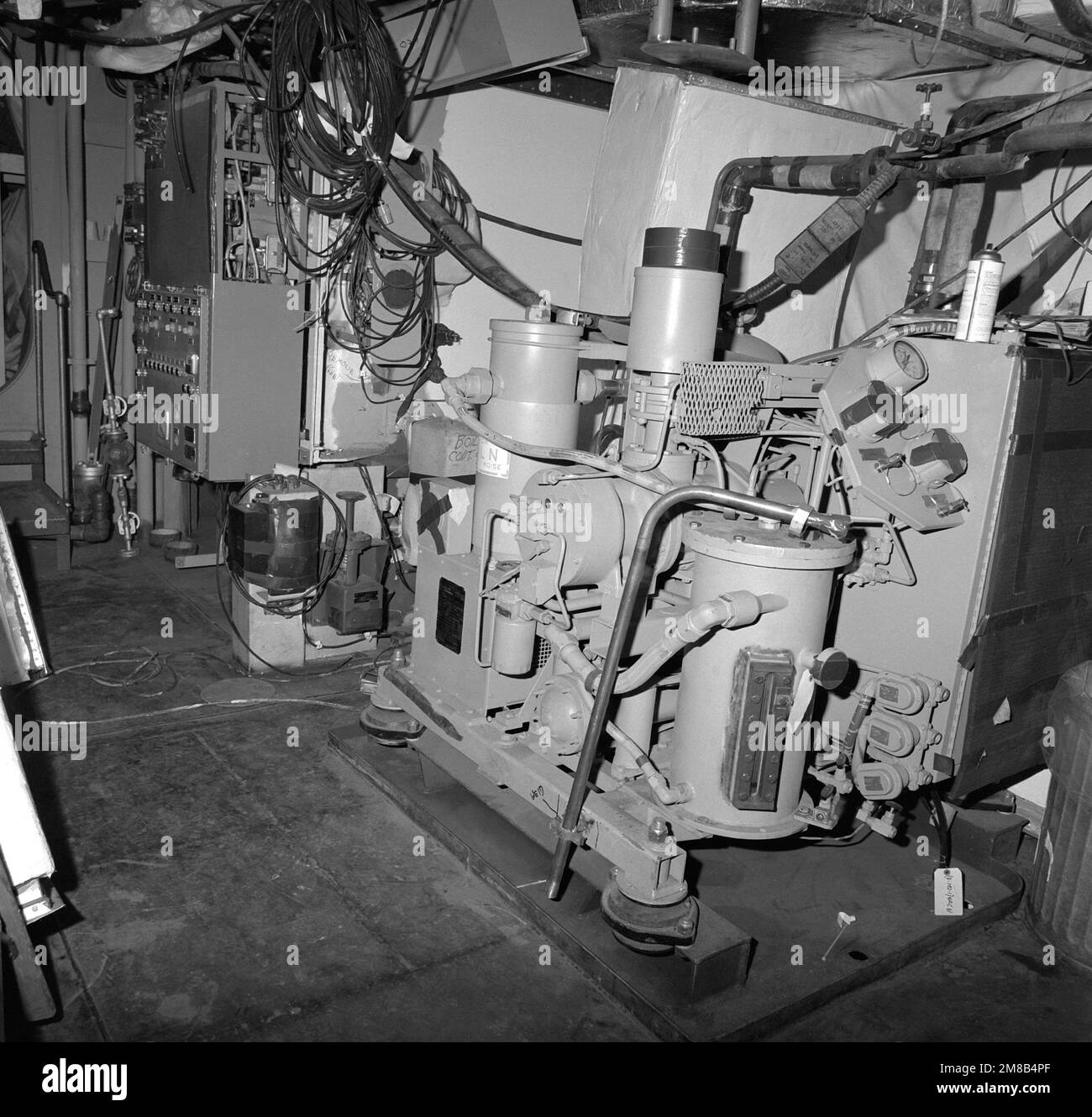 A view of the main engine room No. 1 of the guided missile cruiser MONTEREY (CG-61). The ship is 70 percent complete. Base: Bath State: Maine (ME) Country: United States Of America (USA) Stock Photo